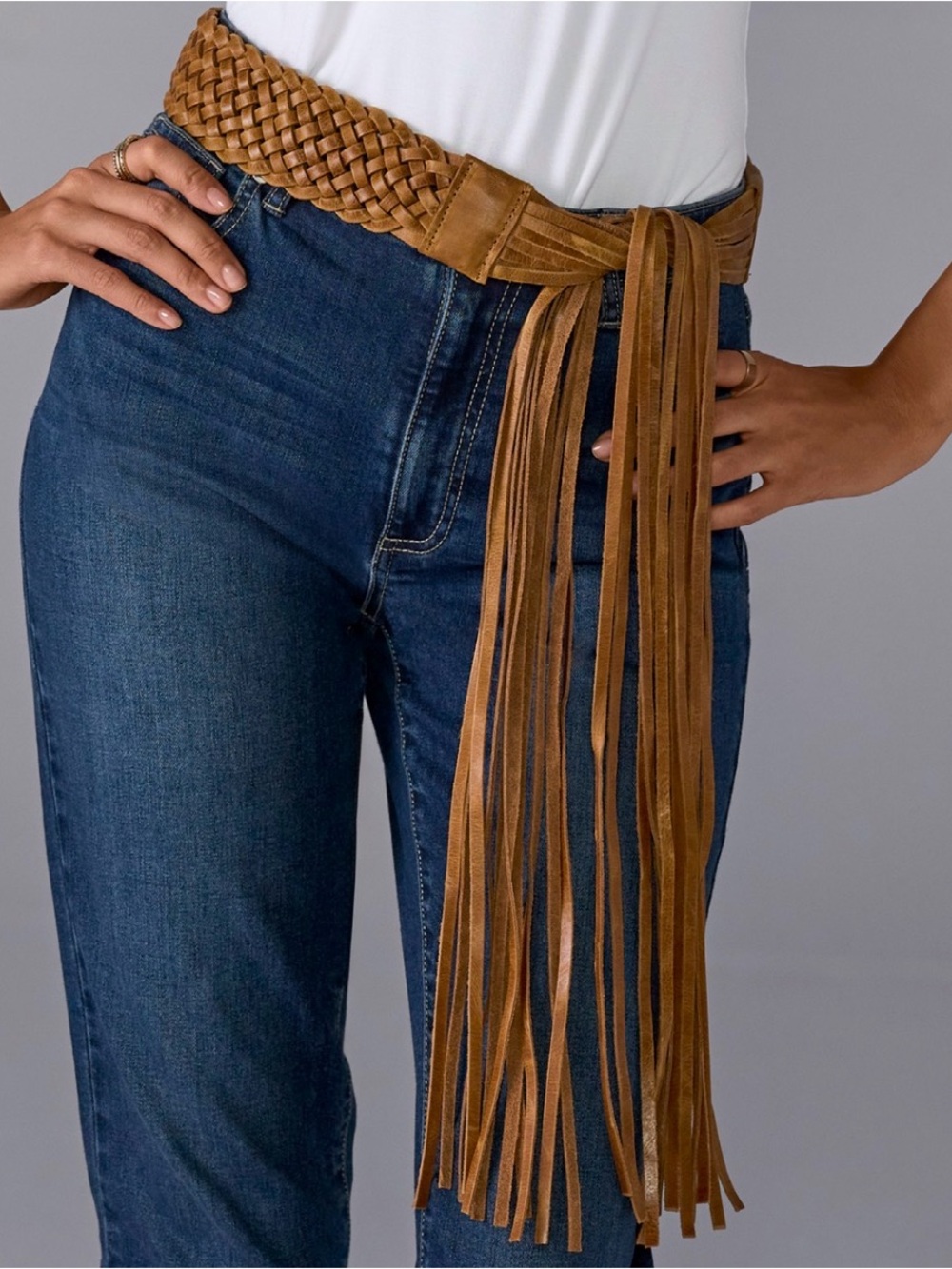 Boston Proper Tan Braided Fringe Belt